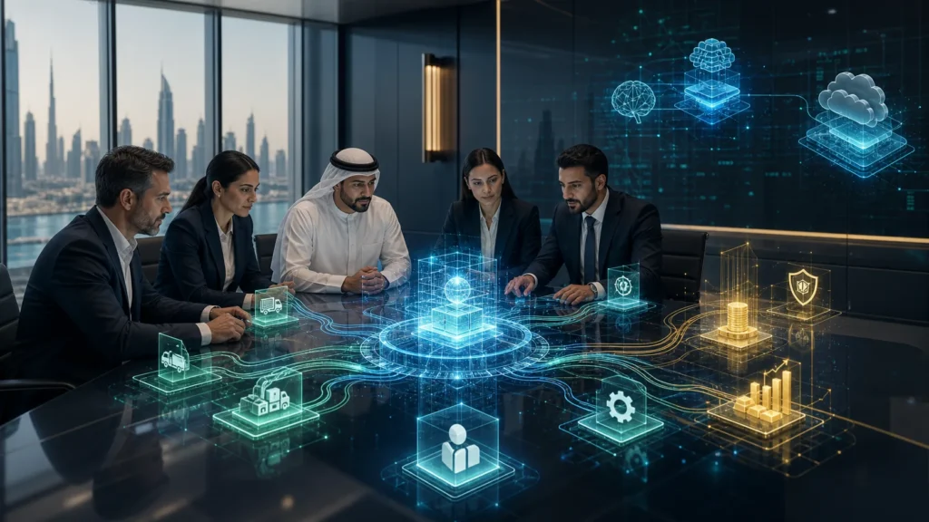 Enterprise planning architecture connecting ERP data to AI-enabled business processes.